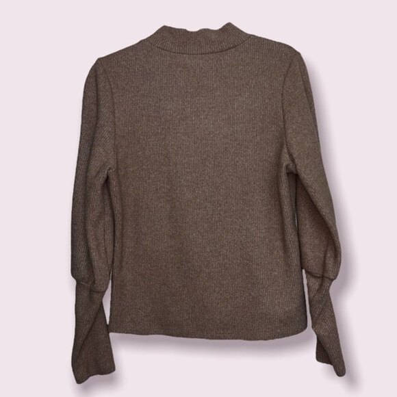 June & Hudson Light Brown Sweater Mock Neck Cozy Button Accent Womens Size 1 - Picture 2 of 5